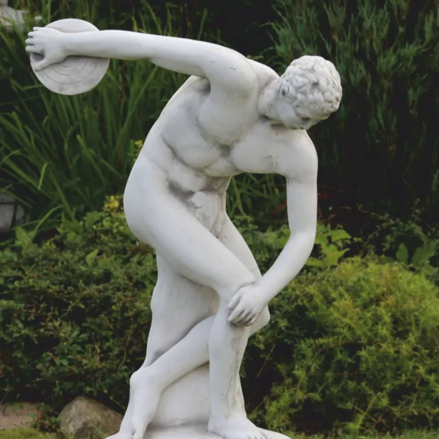 Casa Padrino Jugendstil Garten Deko Skulptur Diskuswerfer Weiß / Grau H. 93 cm