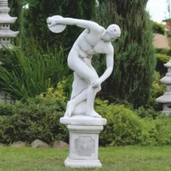Casa Padrino Jugendstil Garten Deko Skulptur Diskuswerfer Weiß / Grau H. 93 cm
