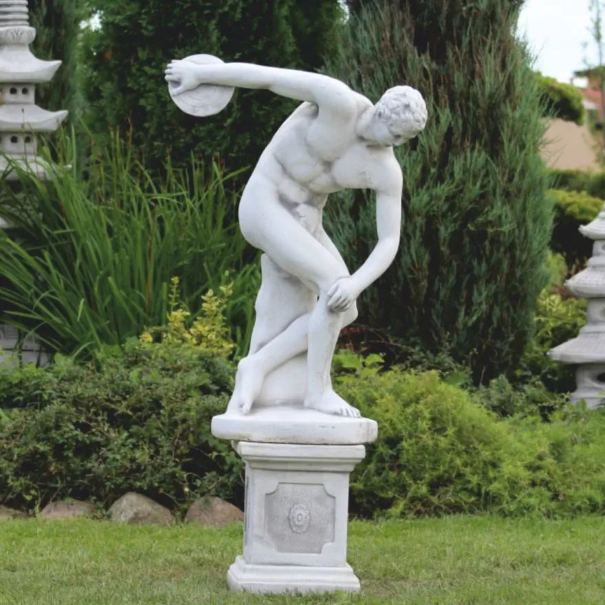 Casa Padrino Jugendstil Garten Deko Skulptur Diskuswerfer Weiß / Grau H. 93 cm