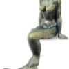 Casa Padrino Jugendstil Garten Deko Skulptur Meerjungfrau Gold / Blau 20,4 x 32 x H. 40,5 cm - Elegante Garten Deko Gusseisen Figur - Barock & Jugendstil Garten Deko Accessoires