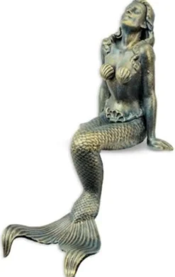 Casa Padrino Jugendstil Garten Deko Skulptur Meerjungfrau Gold / Blau 20,4 x 32 x H. 40,5 cm - Elegante Garten Deko Gusseisen Figur - Barock & Jugendstil Garten Deko Accessoires