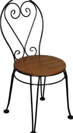 Casa Padrino Jugendstil Gartenstuhl 4er Set Braun / Schwarz 40 x 40 x H. 92 cm - Elegante Schmiedeeisen Stühle mit Massivholz Sitzfläche - Nostalgische Garten & Gastronomie Möbel
