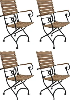 Casa Padrino Jugendstil Gartenstuhl 4er Set mit Armlehnen Braun / Schwarz 60 x 40 x H. 92 cm - Klappbare Gartenstühle - Barock & Jugendstil Gastronomie & Garten Möbel