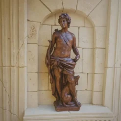 Casa Padrino Jugendstil Garten Deko Skulptur Mann mit Bogen und Hund Braun H. 142 cm