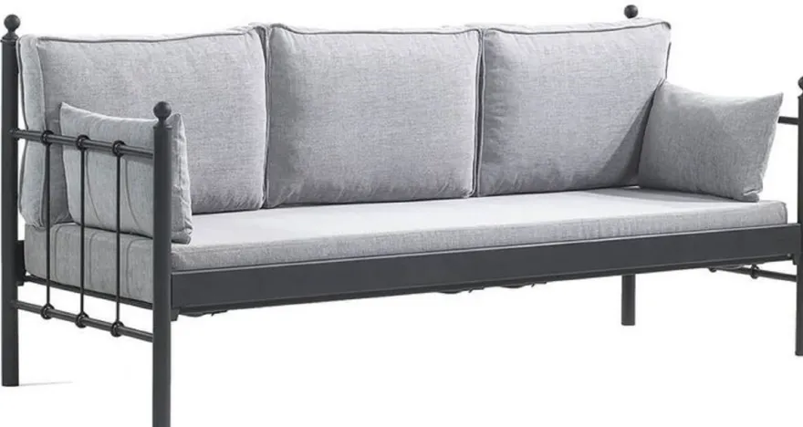 Casa Padrino Jugendstil Gartensofa Schwarz / Hellgrau 200 x 70 x H. 92 cm - Garten Sofa - Terrassen Sofa - Jugendstil Garten & Terrassen Möbel
