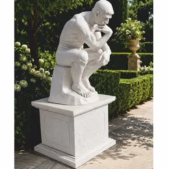 Casa Padrino Jugendstil Garten Marmor Skulptur mit Marmor Sockel Weiß H. 165 cm - Garten Deko Figur