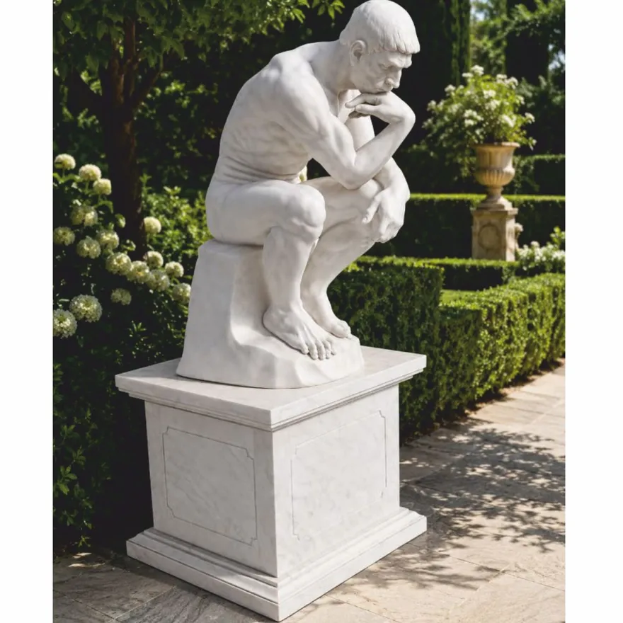 Casa Padrino Jugendstil Garten Marmor Skulptur mit Marmor Sockel Weiß H. 165 cm - Garten Deko Figur