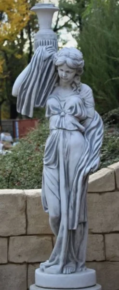 Casa Padrino Jugendstil Garten Deko Skulptur Frau mit Vase Grau H. 185 cm - Elegante Garten Deko Stein Figur - Barock & Jugendstil Garten Deko Accessoires