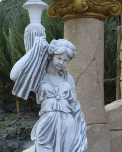 Casa Padrino Jugendstil Garten Deko Skulptur Frau mit Vase Grau H. 185 cm - Elegante Garten Deko Stein Figur - Barock & Jugendstil Garten Deko Accessoires
