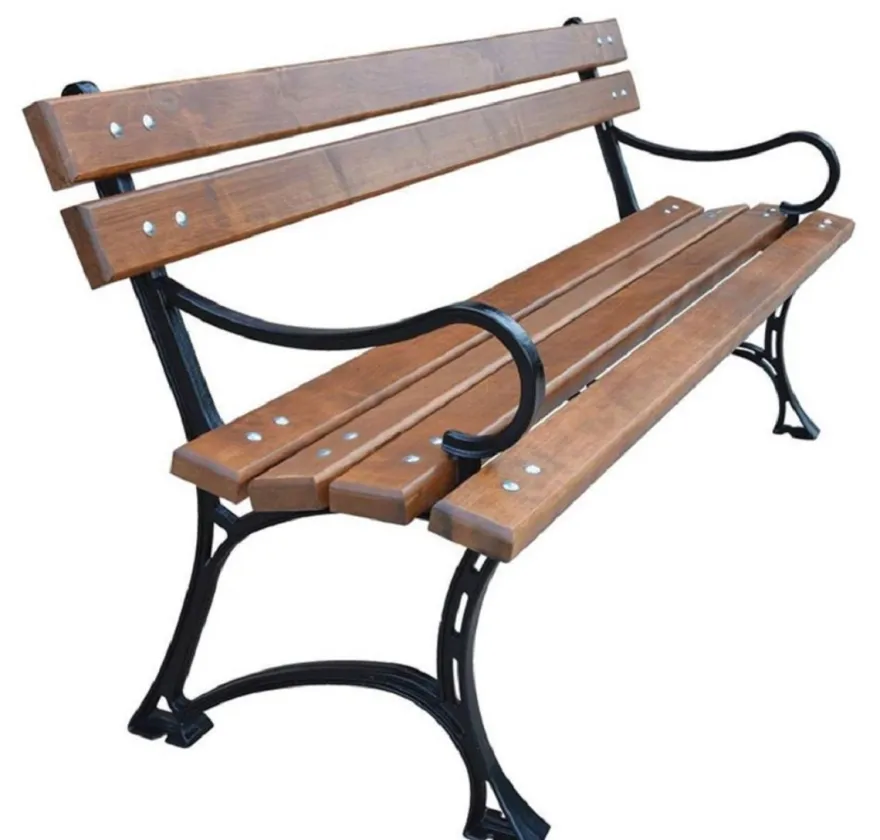 Casa Padrino Jugendstil Gartenbank Braun / Schwarz 150 x 40 x H. 75 cm - Sitzbank mit Armlehnen - Gartenmöbel