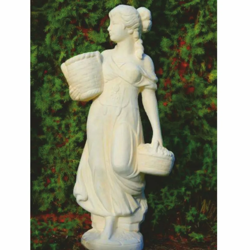 Casa Padrino Jugendstil Garten Deko Skulptur Frau mit Körben Sandfarben H. 110 cm