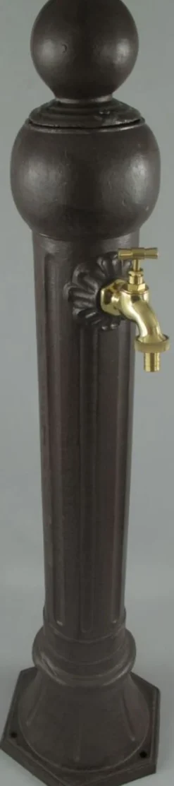 Casa Padrino Jugendstil Garten Wassersäule rustikal Braun / Messing Ø 23 x H. 97 cm - Nostalgische Aluminium Wasserzapfsäule mit Wasserhahn - Garten Deko Accessoires