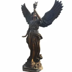 Casa Padrino Jugendstil Garten Deko Messing Skulptur Engel mit Fakel Links Bronze H. 210 cm