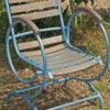 Casa Padrino Jugendstil Gartenstuhl mit Armlehnen Vintage Hellblau / Braun 60 x 45 x H. 85 cm - Handgefertigte Gartenmöbel
