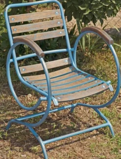 Casa Padrino Jugendstil Gartenstuhl mit Armlehnen Vintage Hellblau / Braun 60 x 45 x H. 85 cm - Handgefertigte Gartenmöbel
