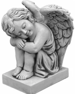 Casa Padrino Jugendstil Garten Deko Skulptur Engel Grau H. 57 cm - Elegante Garten Deko Stein Figur - Barock & Jugendstil Garten Deko Accessoires - Garten Deko Skulpturen