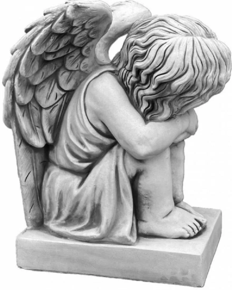 Casa Padrino Jugendstil Garten Deko Skulptur Engel Grau H. 57 cm - Elegante Garten Deko Stein Figur - Barock & Jugendstil Garten Deko Accessoires - Garten Deko Skulpturen