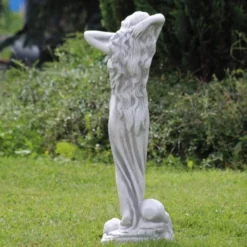 Casa Padrino Jugendstil Garten Deko Skulptur Dame Grau H. 70 cm - Elegante Garten Deko Stein Figur - Barock & Jugendstil Garten Deko Accessoires