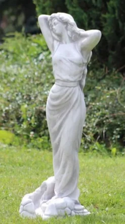 Casa Padrino Jugendstil Garten Deko Skulptur Dame Grau H. 70 cm - Elegante Garten Deko Stein Figur - Barock & Jugendstil Garten Deko Accessoires