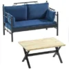 Casa Padrino Jugendstil Gartenmöbel Set Blau / Schwarz - 1 Sofa & 2 Sessel & 1 Tisch - Jugendstil Garten & Terrassen Möbel