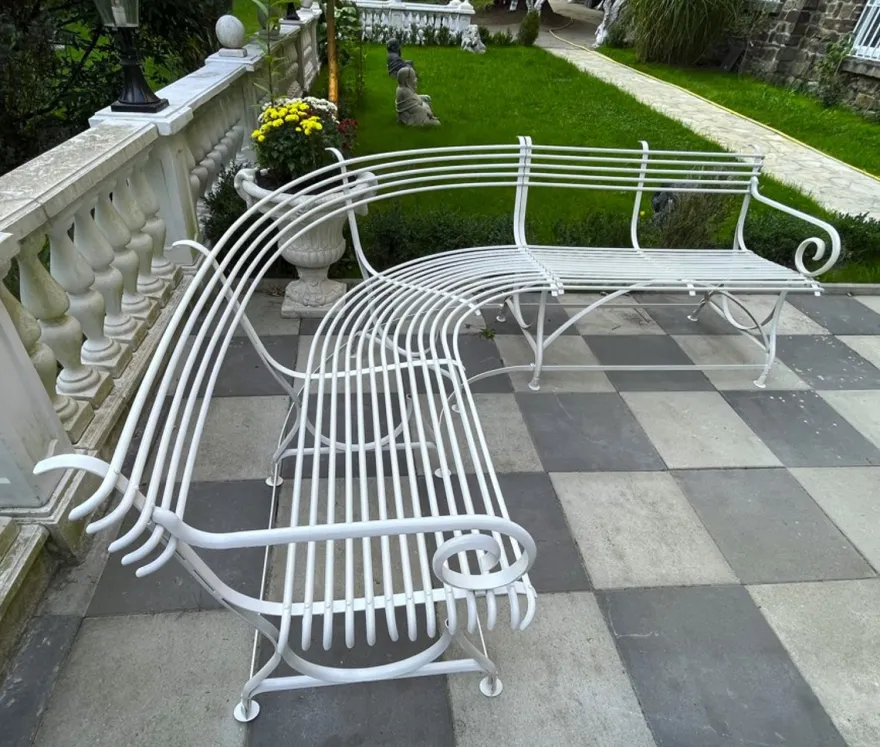 Casa Padrino Jugendstil Gartenbank 250 x 210 x H. 90 cm - Gebogene Schmiedeeisen Bank - Jugendstil
