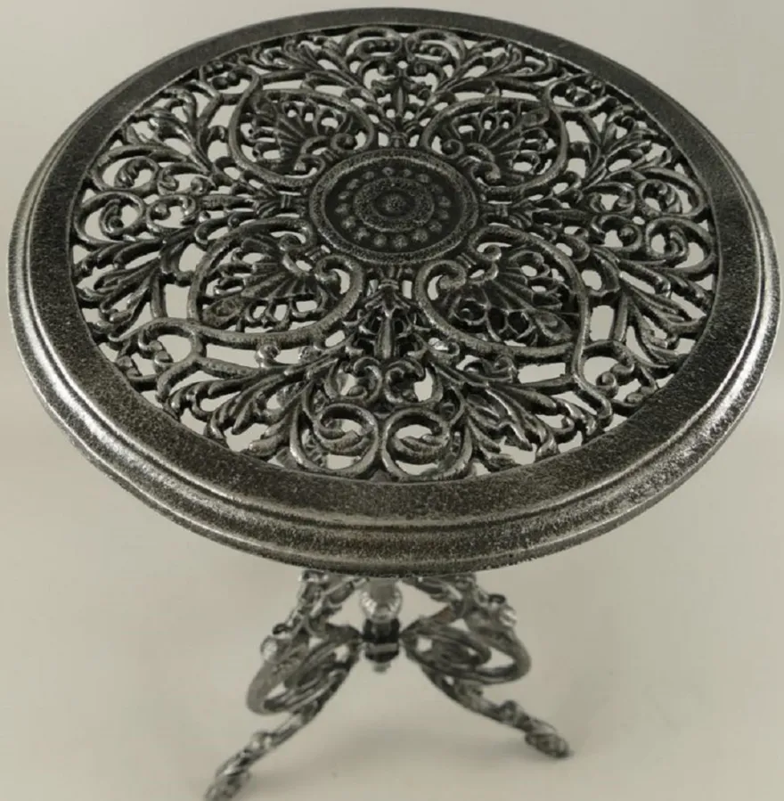 Casa Padrino Jugendstil Garten Beistelltisch Antik Grau / Schwarz Ø 36 x H. 70 cm - Runder Garten Metall Tisch - Runder Blumentisch - Barock & Jugendstil Garten Möbel
