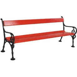 Casa Padrino Jugendstil Gartenbank Rot / Schwarz 190 cm - Nostalgische Parkbank