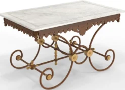 Casa Padrino Jugendstil Gartentisch 130 x 80 x H. 75 cm - Verschiedene Farben - Nostalgischer Schmiedeeisen Garten & Terrassen Tisch mit Marmorplatte - Jugendstil Garten & Terrassen Möbel