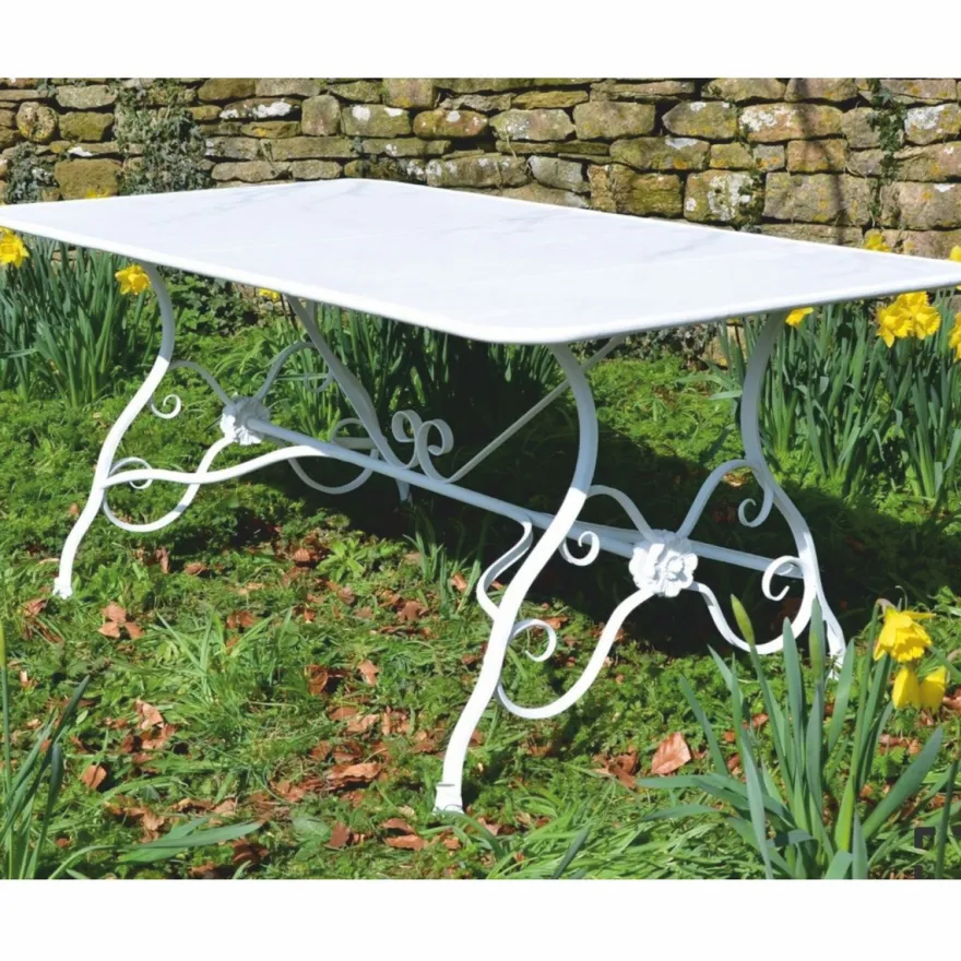 Casa Padrino Jugendstil Garten Esstisch Weiß 200 cm - Nostalgischer Gartentisch