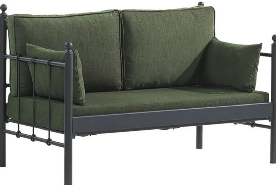 Casa Padrino Jugendstil Gartensofa Schwarz / Dunkelgrün 140 x 70 x H. 92 cm - Garten Sofa - Terrassen Sofa - Jugendstil Garten & Terrassen Möbel