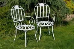 Casa Padrino Jugendstil Garten Stuhl Weiß 47 x 47 x H. 94 cm - Handgefertigter Schmiedeeisen Stuhl mit Armlehnen - Nostalgische Schmiedeeisen Garten & Terrassen Möbel