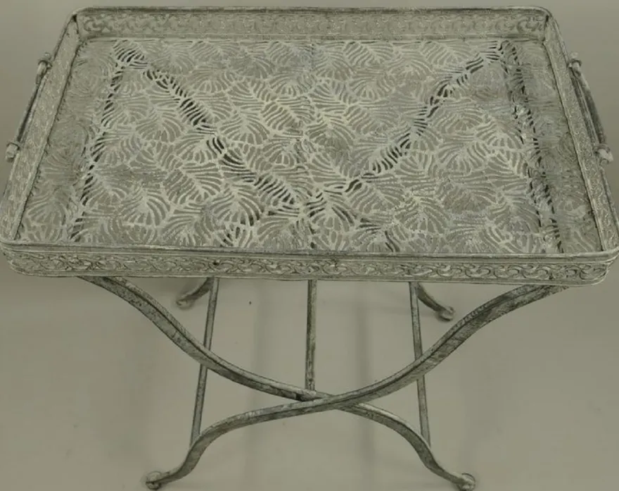 Casa Padrino Jugendstil Gartentisch Antik Grau 60 x 40 x H. 70 cm - Klappbarer Metall Tisch mit Tragegriffen - Garten & Terassen Möbel