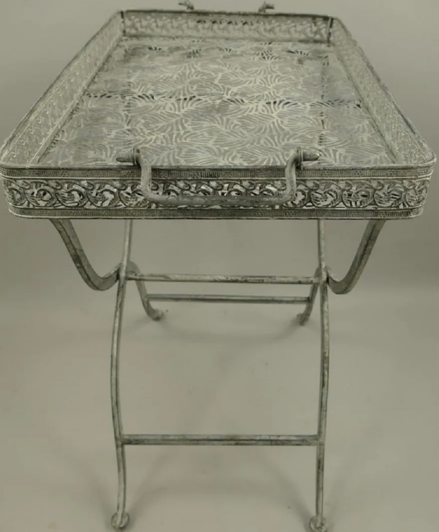 Casa Padrino Jugendstil Gartentisch Antik Grau 60 x 40 x H. 70 cm - Klappbarer Metall Tisch mit Tragegriffen - Garten & Terassen Möbel