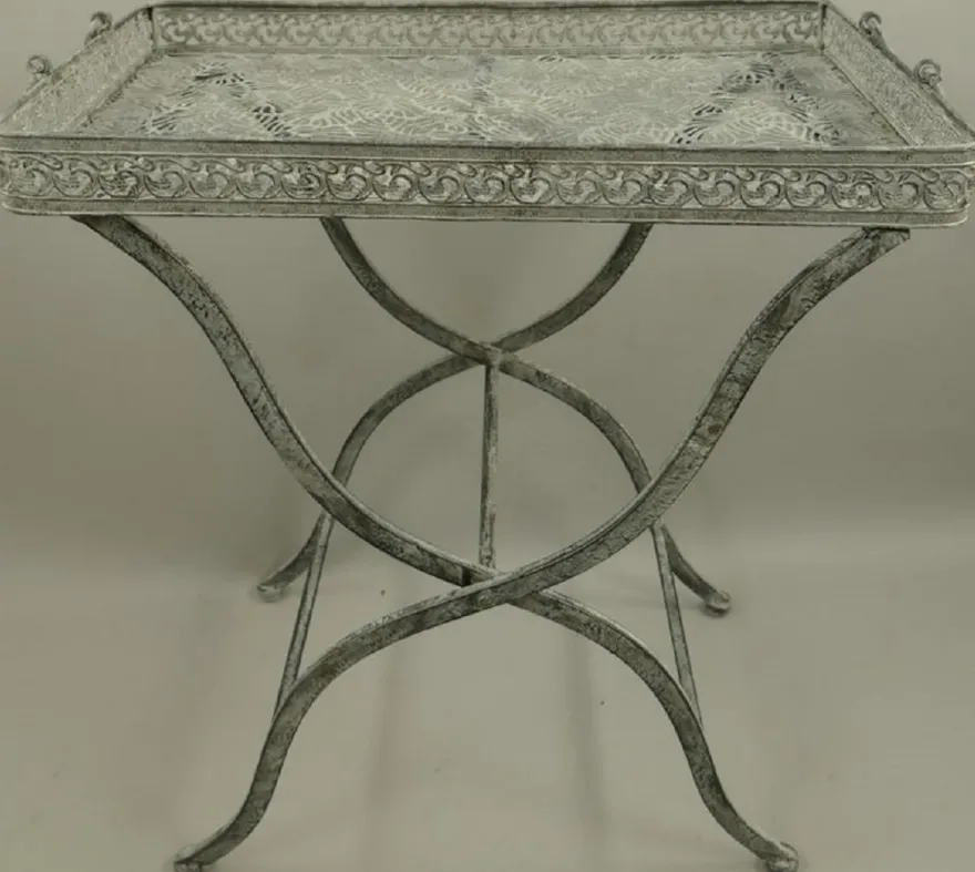 Casa Padrino Jugendstil Gartentisch Antik Grau 60 x 40 x H. 70 cm - Klappbarer Metall Tisch mit Tragegriffen - Garten & Terassen Möbel