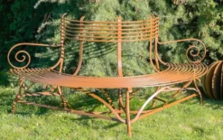 Casa Padrino Jugendstil Gartenbank Braun 180 x H. 88 cm - Handgeschmiedete Garten Sitzbank - Halbrunde Schmiedeeisen Baumbank - Schmiedeeisen Gartenmöbel - Barock & Jugendstil Garten Möbel