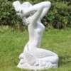 Casa Padrino Jugendstil Garten Deko Skulptur Meerjungfrau Grau 35 x 32 x H. 57 cm - Elegante Garten Deko Stein Figur - Barock & Jugendstil Garten Deko Accessoires