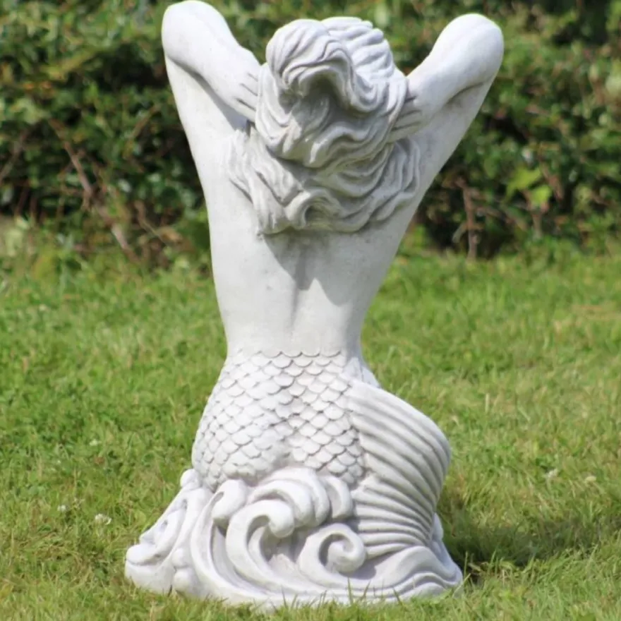 Casa Padrino Jugendstil Garten Deko Skulptur Meerjungfrau Grau 35 x 32 x H. 57 cm - Elegante Garten Deko Stein Figur - Barock & Jugendstil Garten Deko Accessoires