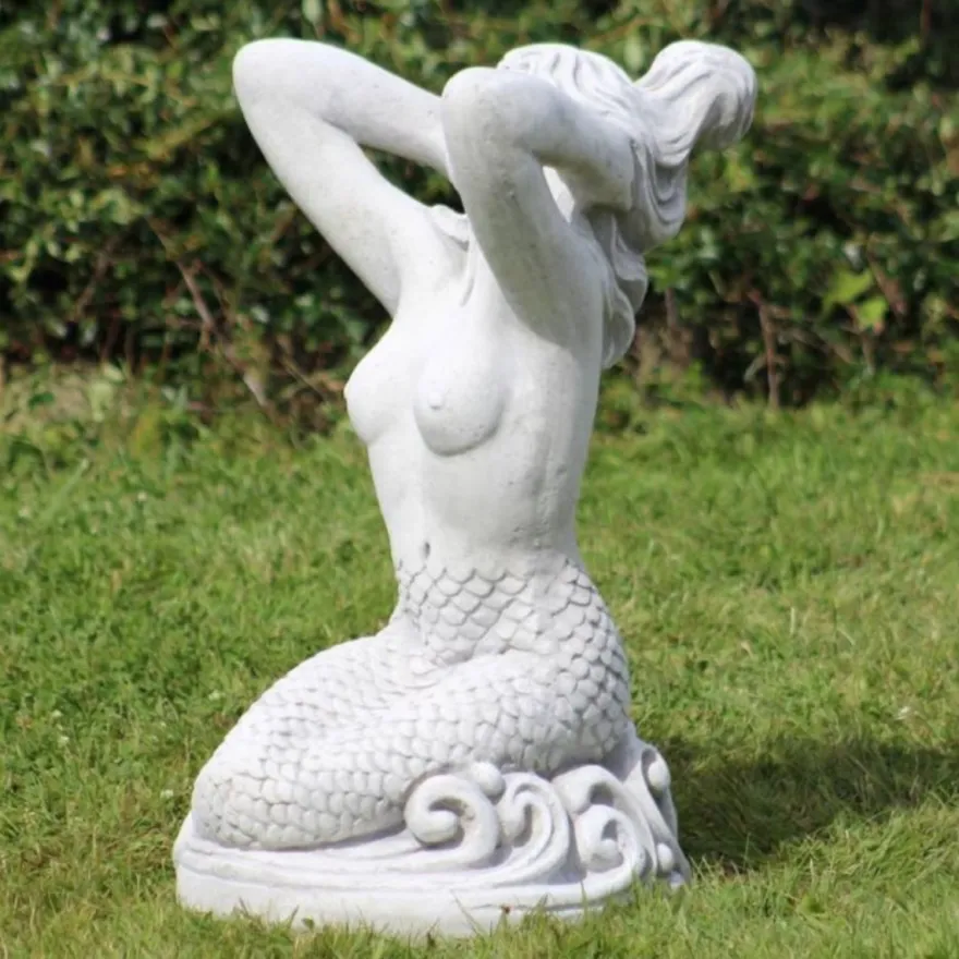 Casa Padrino Jugendstil Garten Deko Skulptur Meerjungfrau Grau 35 x 32 x H. 57 cm - Elegante Garten Deko Stein Figur - Barock & Jugendstil Garten Deko Accessoires