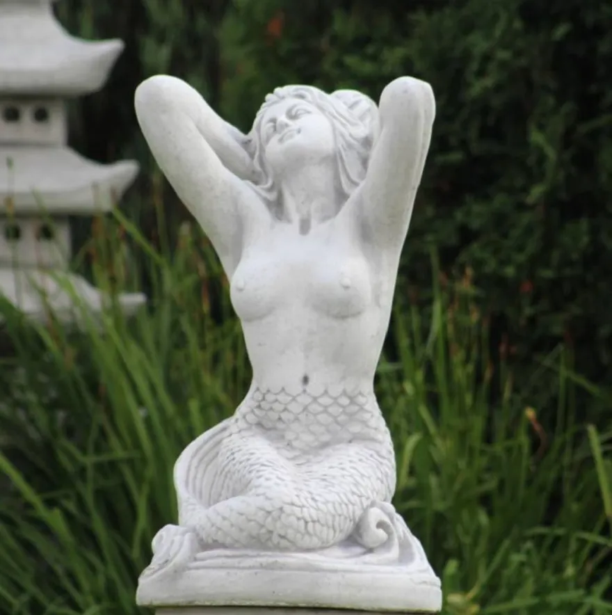 Casa Padrino Jugendstil Garten Deko Skulptur Meerjungfrau Grau 35 x 32 x H. 57 cm - Elegante Garten Deko Stein Figur - Barock & Jugendstil Garten Deko Accessoires