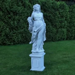 Casa Padrino Jugendstil Garten Deko Skulptur Dame Grau H. 175 cm - Elegante Garten Deko Stein Figur - Barock & Jugendstil Garten Deko Accessoires