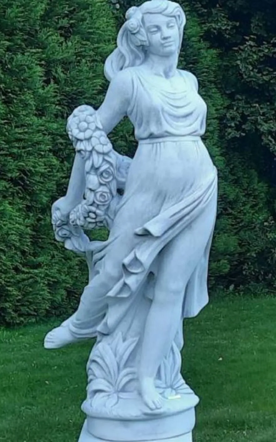 Casa Padrino Jugendstil Garten Deko Skulptur Dame Grau H. 175 cm - Elegante Garten Deko Stein Figur - Barock & Jugendstil Garten Deko Accessoires