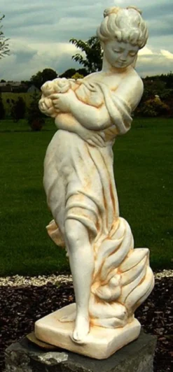 Casa Padrino Jugendstil Gartendeko Skulptur Mädchen mit Blumenstrauß Sandfarben / Beige H. 121 cm - Garten & Terrassen Deko Accessoires