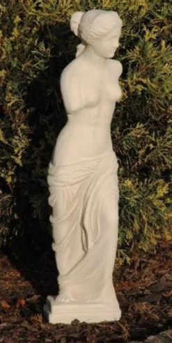 Casa Padrino Jugendstil Garten Deko Skulptur Frau Sandfarben H. 73 cm - Elegante Garten Deko Stein Figur - Barock & Jugendstil Garten Deko Accessoires