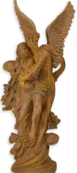Casa Padrino Jugendstil Gartendeko Figur Engel Rostfarben H. 122 cm - Garten & Terrassen Deko Skulptur - Gusseisen Engelsfigur - Barock & Jugendstil Deko Accessoires
