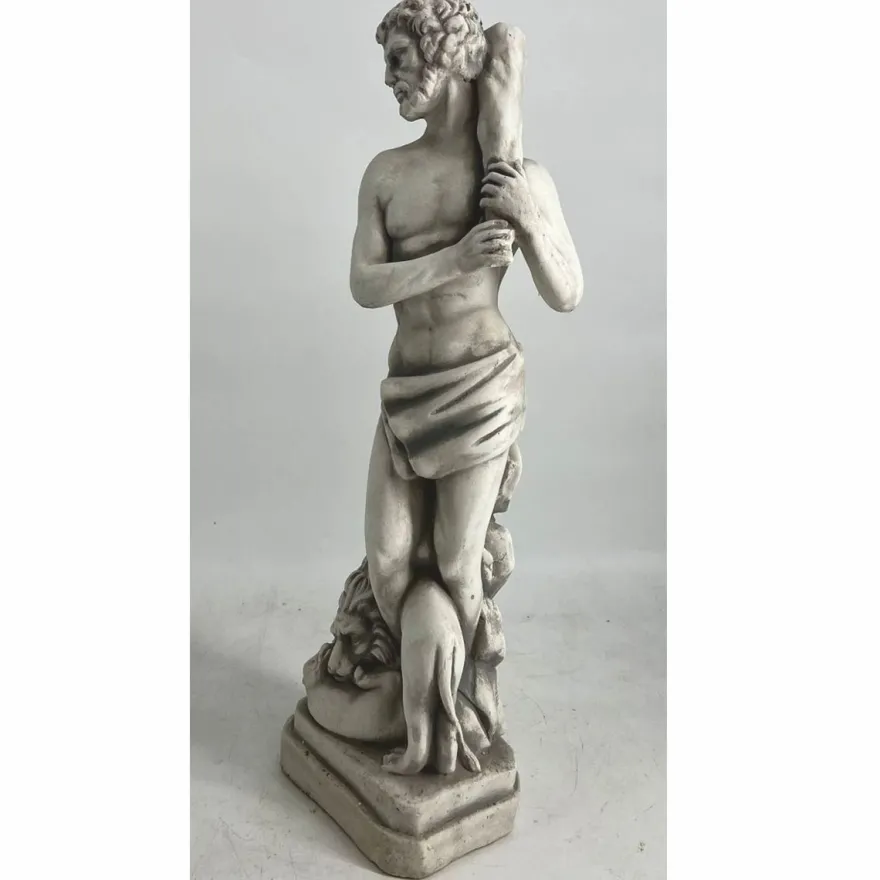 Casa Padrino Jugendstil Garten Deko Beton Skulptur Mann und Löwe Grau H. 63 cm