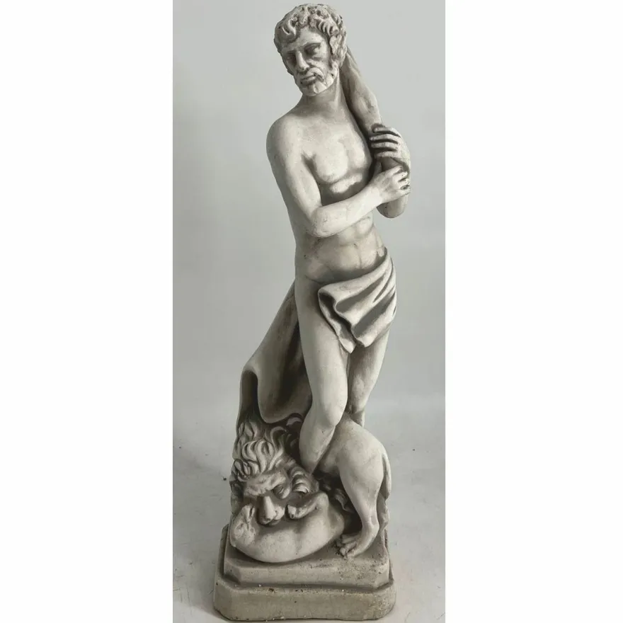Casa Padrino Jugendstil Garten Deko Beton Skulptur Mann und Löwe Grau H. 63 cm