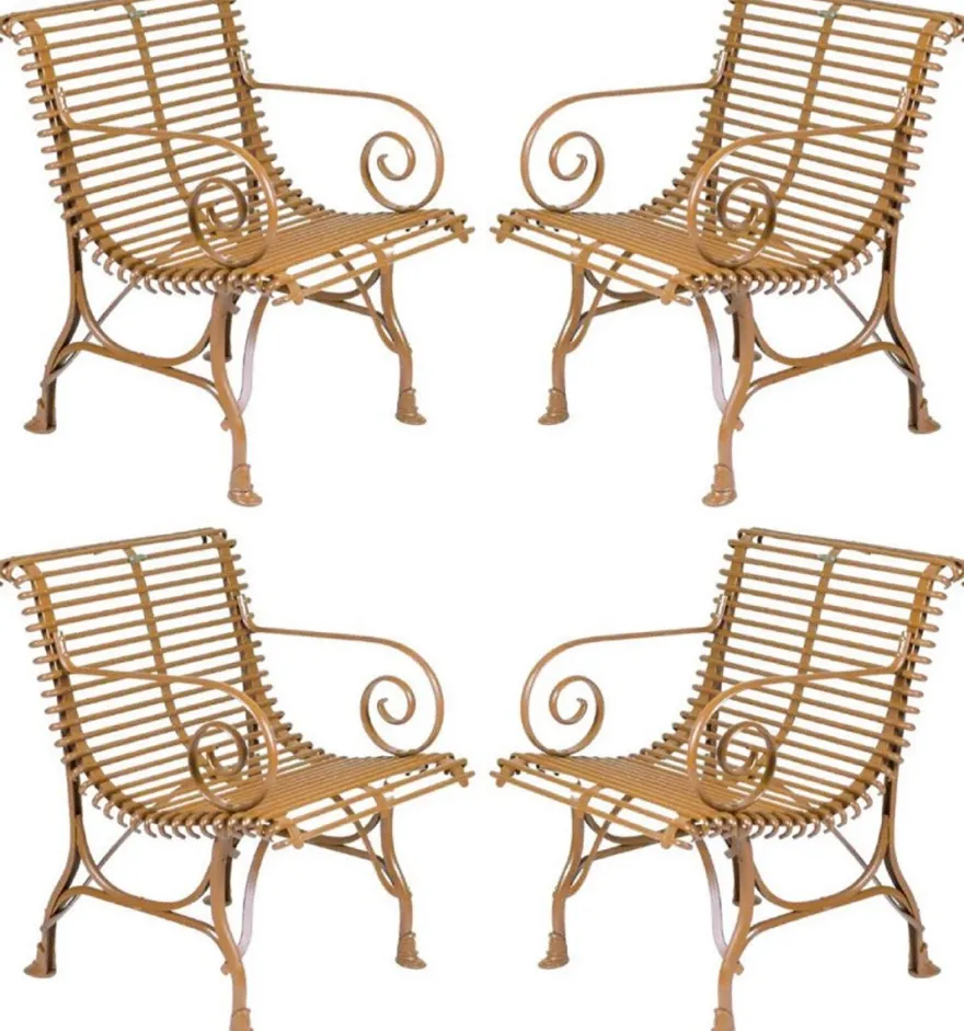 Casa Padrino Jugendstil Garten Stuhl 4er Set Braun 64 x 62 x H. 71 cm - Handgefertigte Schmiedeeisen Stühle mit Armlehnen - Nostalgische Schmiedeeisen Garten & Terrassen Möbel