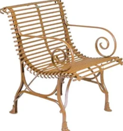 Casa Padrino Jugendstil Garten Stuhl 4er Set Braun 64 x 62 x H. 71 cm - Handgefertigte Schmiedeeisen Stühle mit Armlehnen - Nostalgische Schmiedeeisen Garten & Terrassen Möbel