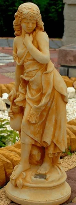 Casa Padrino Jugendstil Gartendeko Skulptur / Statue Mädchen mit einem kleinen Krug Beige 26 x 23 x H. 67 cm - Steinfigur Gartenskulptur