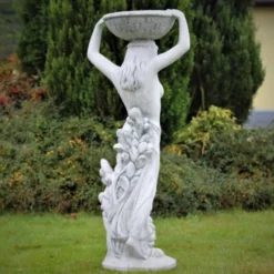 Casa Padrino Jugendstil Garten Deko Skulptur Frau mit Blumentopf Grau H. 98 cm - Elegante Garten Deko Stein Figur mit Pflanzentopf - Barock & Jugendstil Garten Deko Accessoires